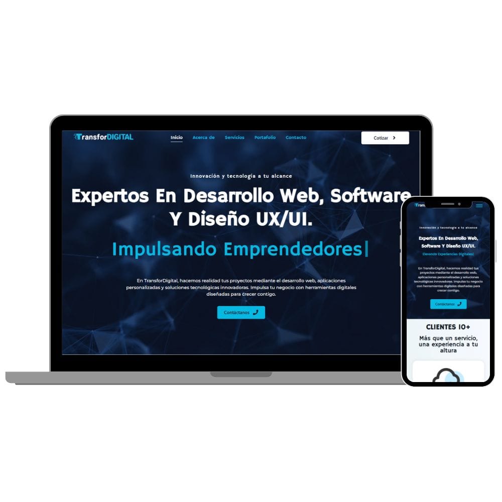 Diseño responsivo de página web mostrado en computadora y celular.